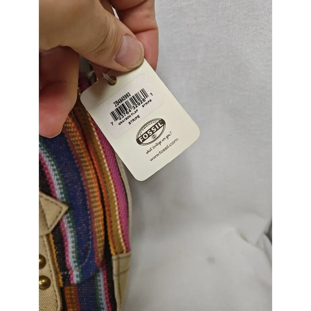 Fossil Grayson Flap‎ Stripe Crossbody Bag NWT Colorful Woven Canvas Leather